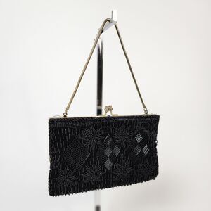 VTG Black Small Beaded Purse Womens Handbag 1920s Flapper Gir Made In‎ Hong Kong